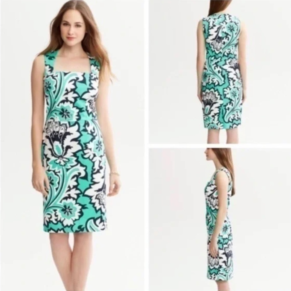 Banana Republic Milly Collection Floral Dress Size 2 Floral Square Neck